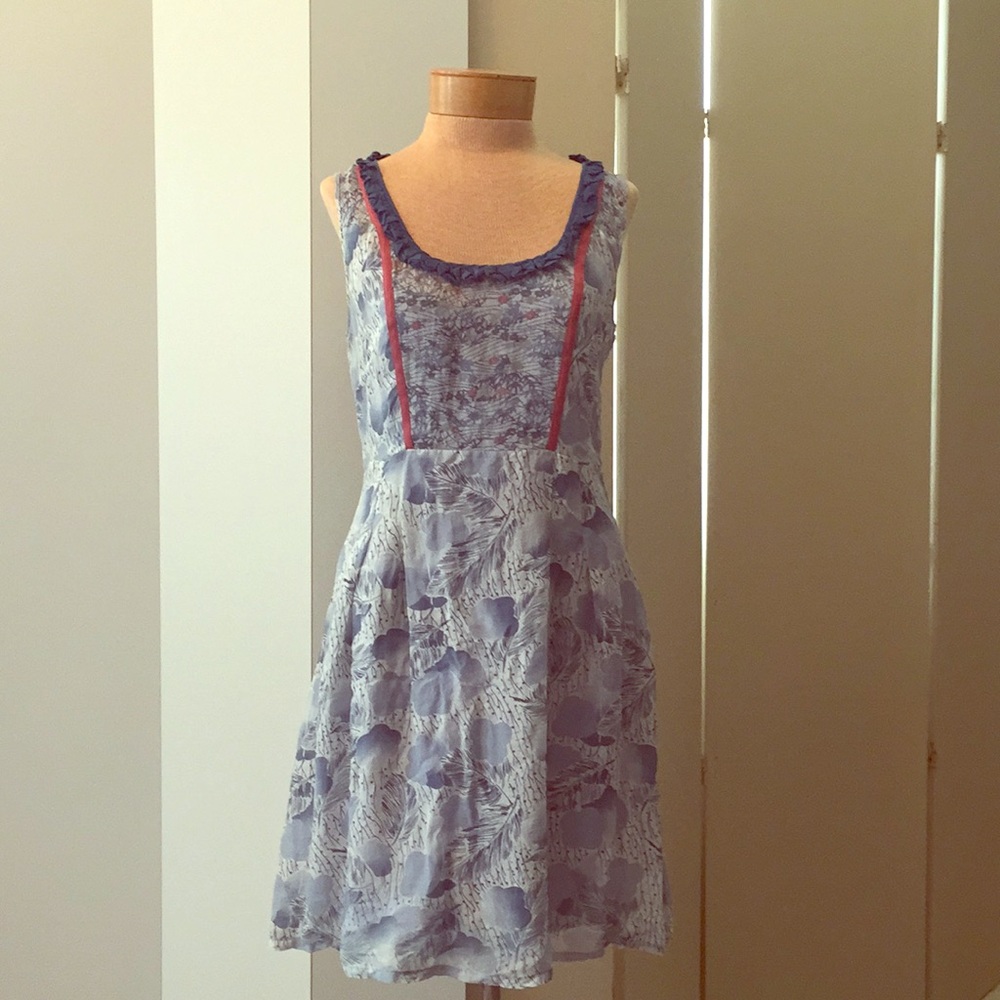 100% Silk Kimchi Blue Lined Babydoll Dress Sz M